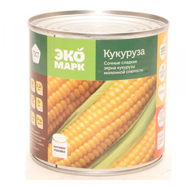 Кукуруза консерв. ЭКОМАРК 340 гр.