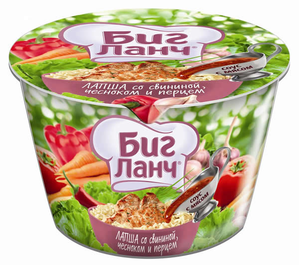 Лапша б/п БИГ ЛАНЧ 90 гр. Свинина, чеснок, перец ведро