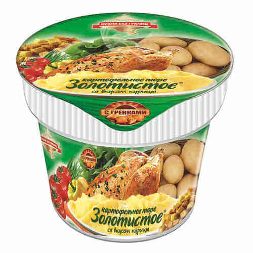 Пюре картоф. б/п ЗОЛОТИСТОЕ 40 гр. Курица, гренки стак. (Дубль 119650)