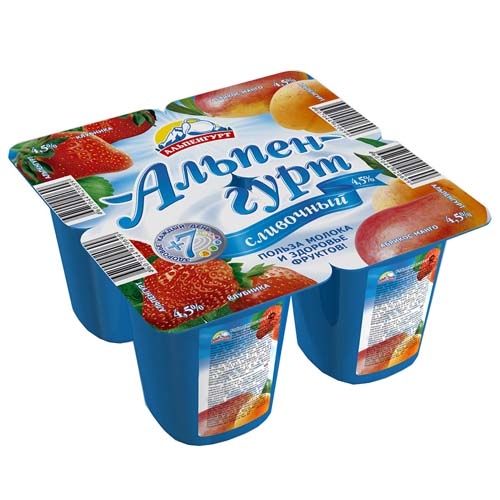 Йогурт АЛЬПЕНГУРТ 100 г 0,1% персик/манго/ябл/груша
