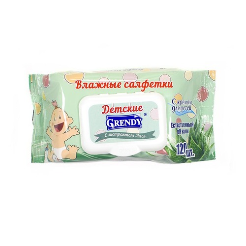 Влажные салфетки ГРЕНДИ 120 шт. для детей Алоэ