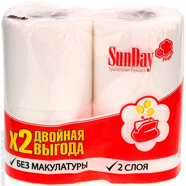 Туалетная бумага SUNDAY 2 сл. 4 шт.