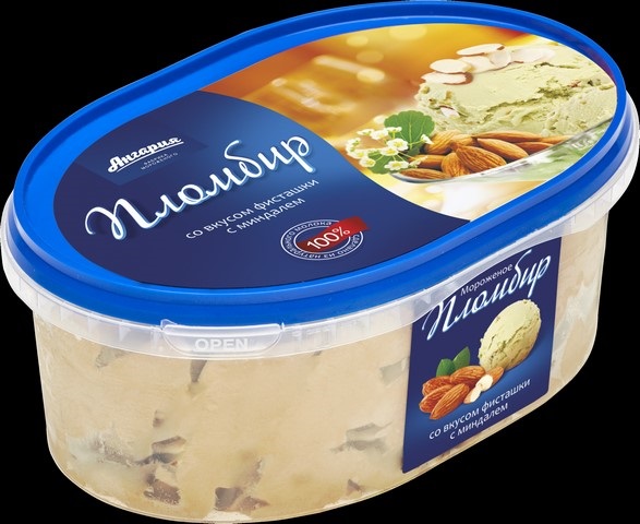 Мороженое АНГАРИЯ 450 гр. Пломбир ванильный со вкусом фисташки и миндаля ванна