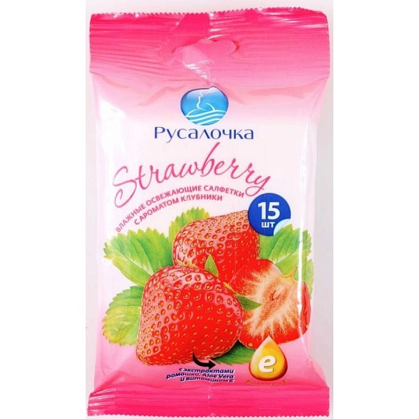 Влажные салфетки РУСАЛОЧКА освеж.Visage клубника 15 шт.