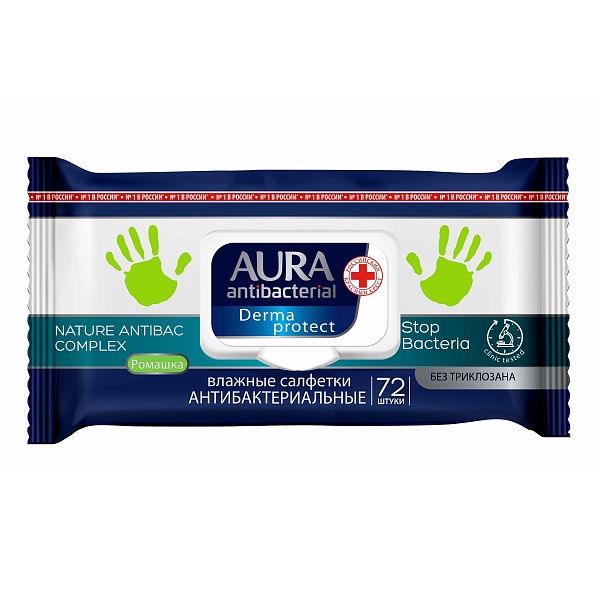 Салфетки влажные AURA Антибактериальные 72 шт.