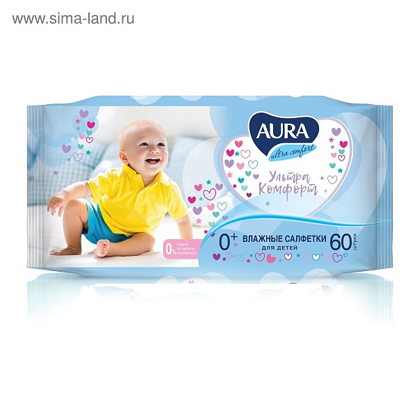 Влажные салфетки AURA Ultra Comfort 60 шт. Алоэ детские