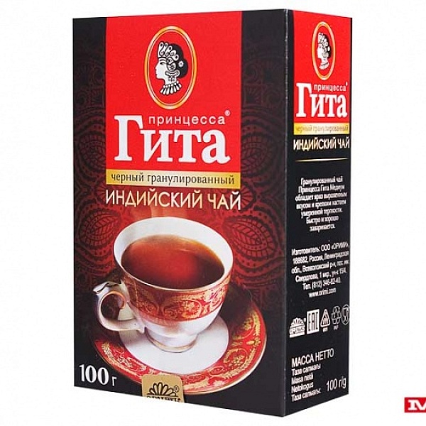 Чай черн. лист. ПРИНЦЕССА ГИТА 100 гр. Медиум Гранулир. карт. кор.