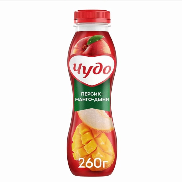 Йогурт питьевой ЧУДО 260 гр. Персик, манго, дыня 1,9%