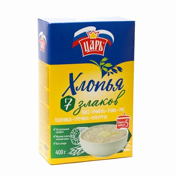 Хлопья ЦАРЬ 400 гр. из 7 злаков экстра не требующие варки №63 кор.