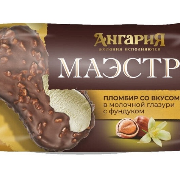 Мороженое МАЭСТРО 80 гр. Эскимо пломбир ванильный в глазури с фундуком