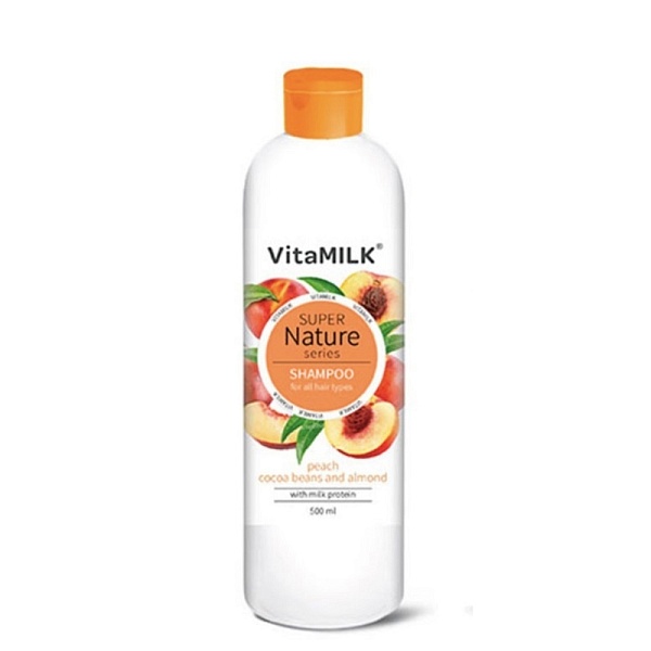 Шампунь VITAMILK 500 мл. Super Nature Персик-какао-миндаль