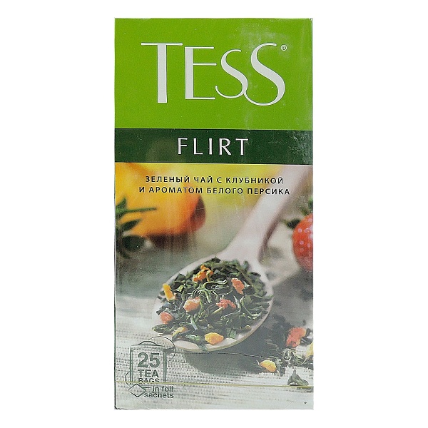 Чай зел. пак. TESS 50 гр. 25 пак. Клубника, персик Флирт с/я карт. кор.