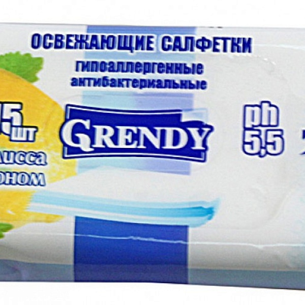 Салфетки влажные ГРЕНДИ 15шт лимон