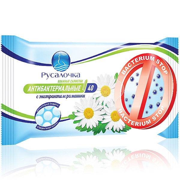Влажные салфетки РУСАЛОЧКА антибак. ромашка 40 шт.
