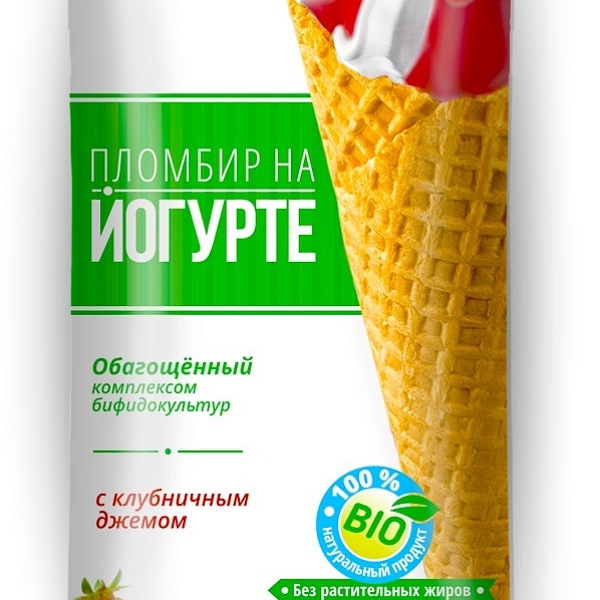 Мороженое ПЛОМБИР НА ЙОГУРТЕ 130 гр. Клубничный рожок