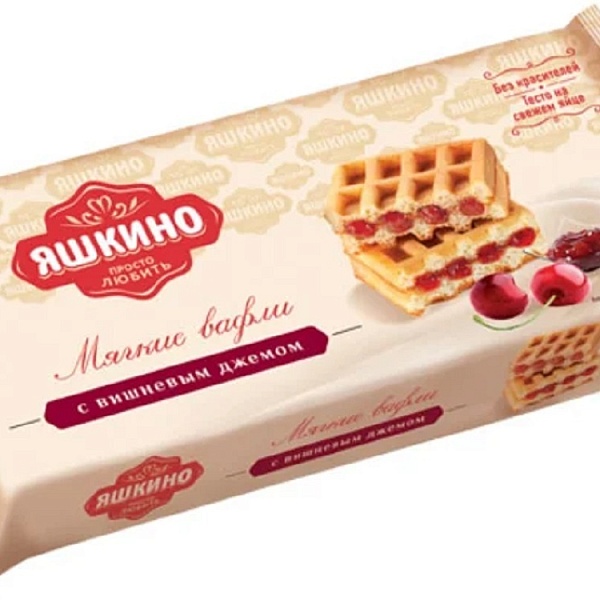 Вафли мягкие ЯШКИНО 120 гр. С вишневым джемом