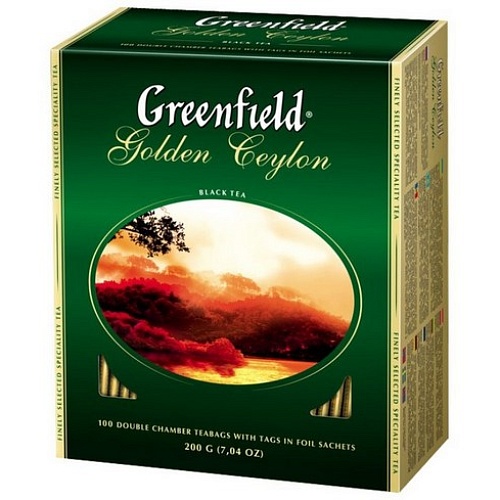 Чай черн. пак. GREENFIELD 200 гр. 100 пак. Голден Цейлон с/я карт. кор.