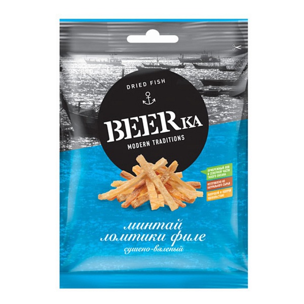 Филе минтая BEERKA 25 гр. Сушёно-вяленый Ломтики