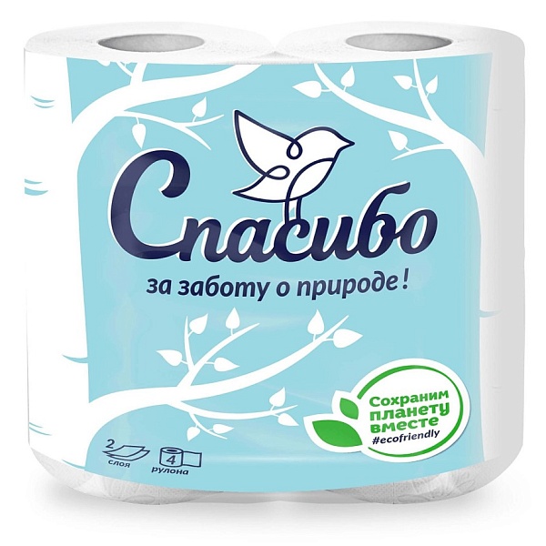 Туалетная бумага PLUSHE Спасибо за заботу о природе 2 сл. 4 шт.