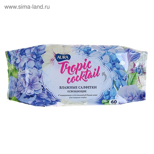Салфетки влажные AURA 60 шт. Tropic cocktail