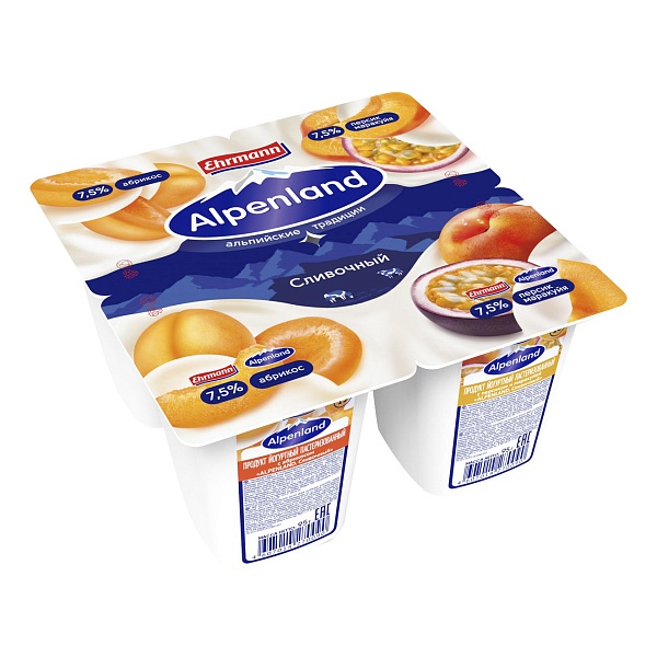 Йогурт АЛЬПЕНЛЕНД 95 гр. 7,5% Абрикос/Персик-Маракуйя пл/ст