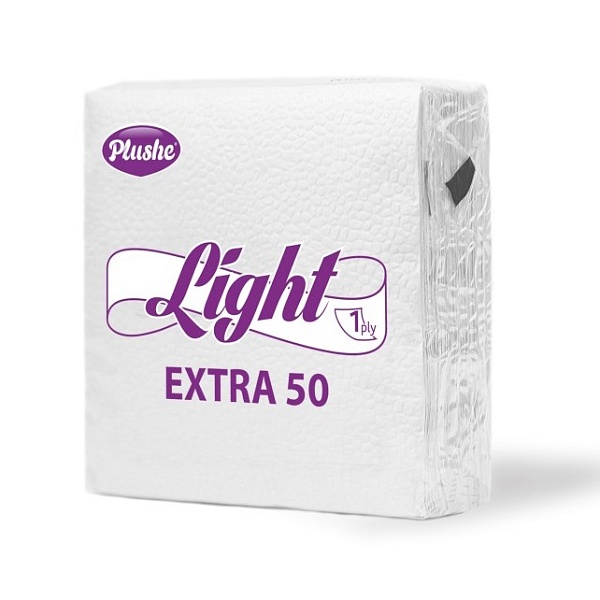 Салфетки бумажные PLUSHE 40 шт. Light Extra 1 сл. Белые