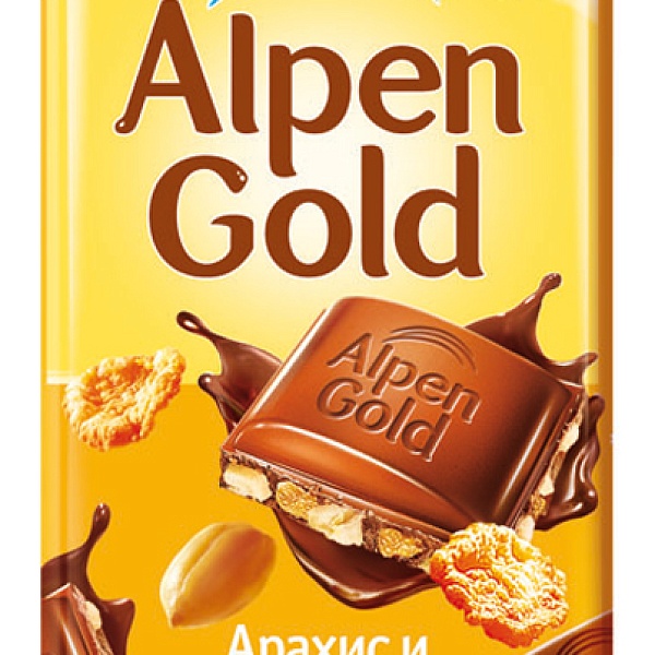 Шоколад ALPEN GOLD 85 гр. С арахисом и кукурузными хлоп.