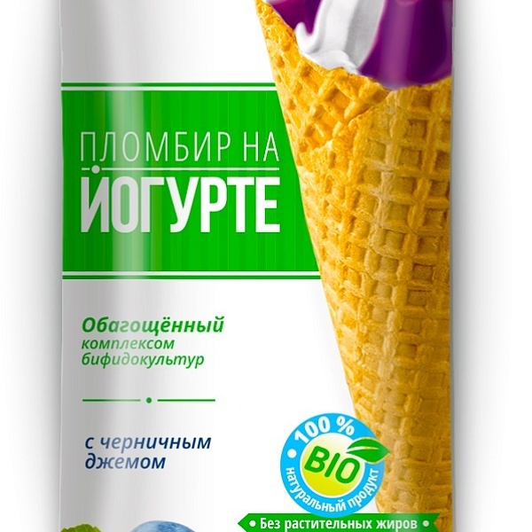 Мороженое АНГАРИЯ 130 гр. Пломбир на йогурте Черничный Рожок