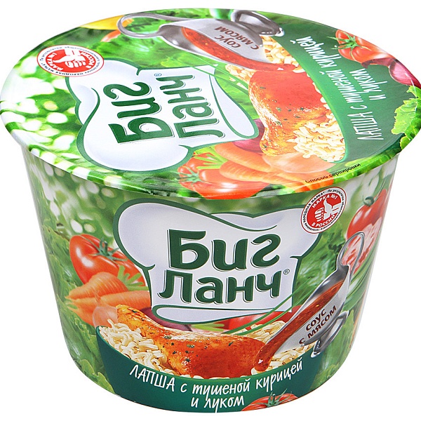 Лапша б/п БИГ ЛАНЧ 75 гр. Тушеная курица, лук пак.